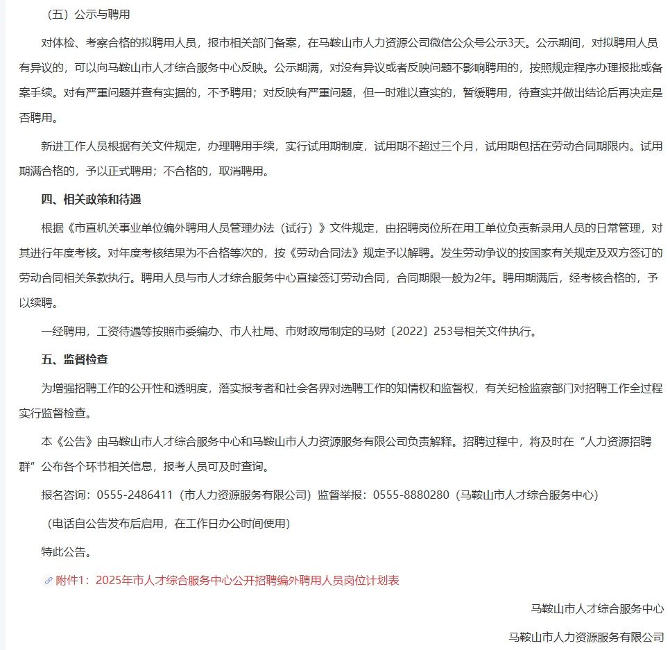 马鞍山市人才综合服务中心招聘编外