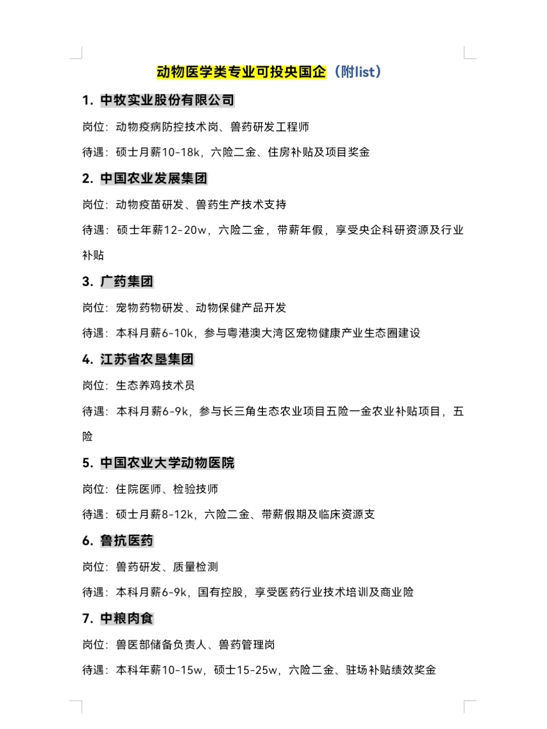 10.11 | 动物医学类专业可投央国企