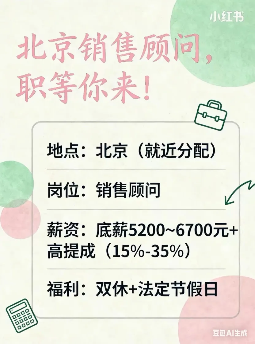 救命！北京这销售岗赢麻了：底薪5.2k～6.7k+提
