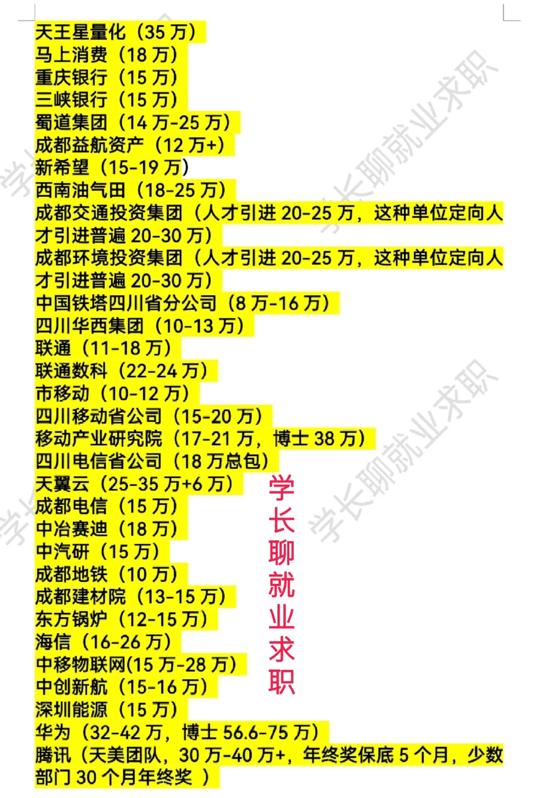 成都好公司待遇汇总排名❗