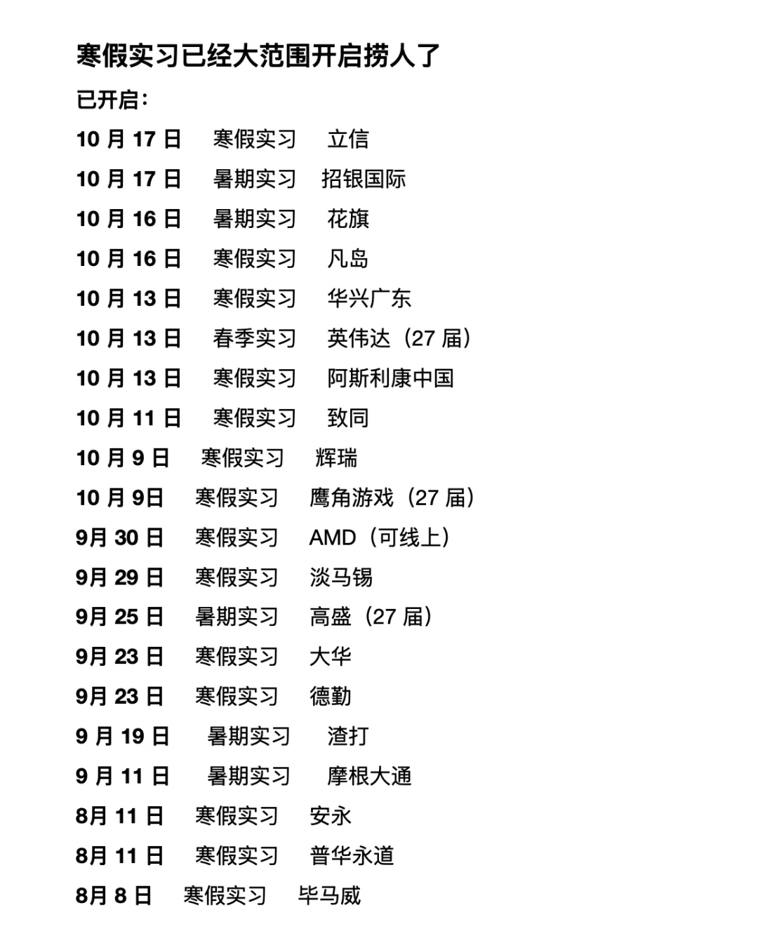 把一些新开的寒假实习都投递了