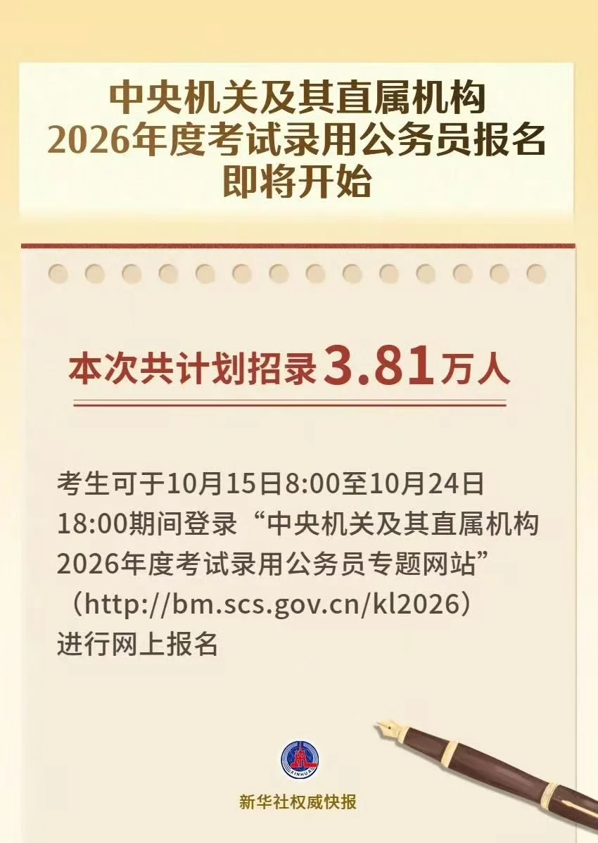 国考明起报名计划招录3.81万人