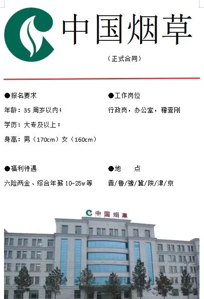 烟草公司招聘