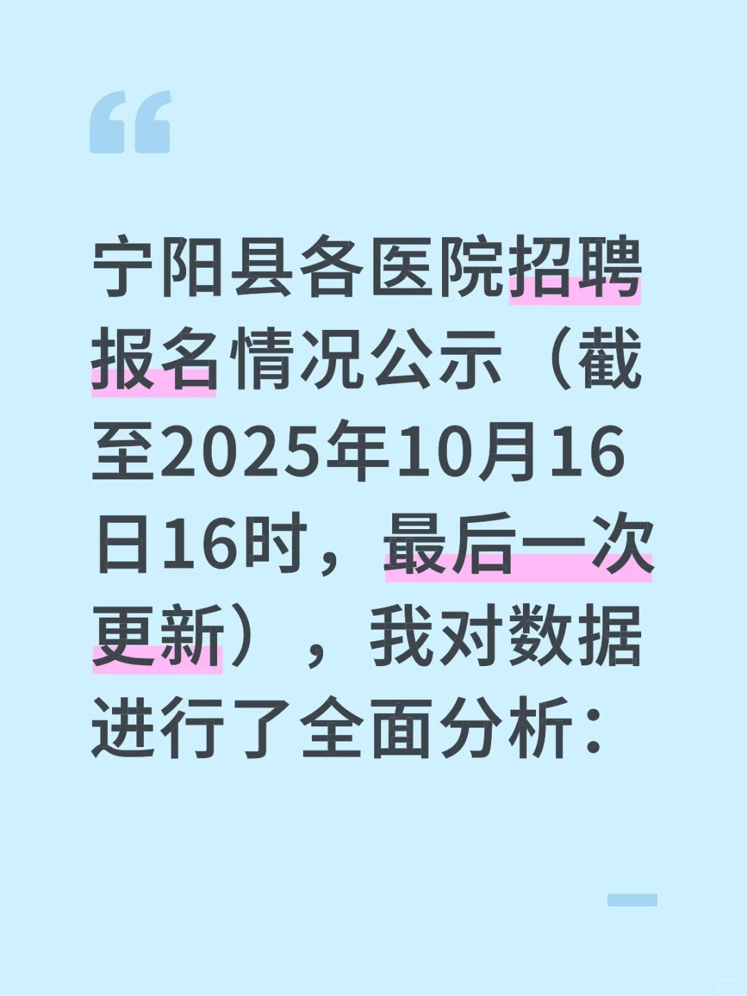 宁阳县各医院招聘报名情况公示数据分析