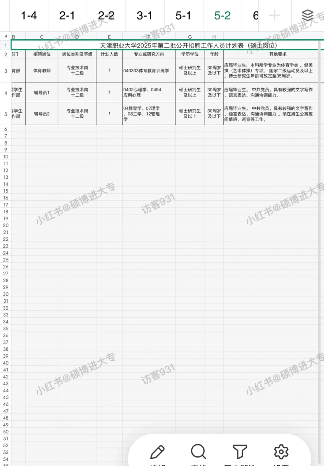 2025天津公办大专 招聘岗位表