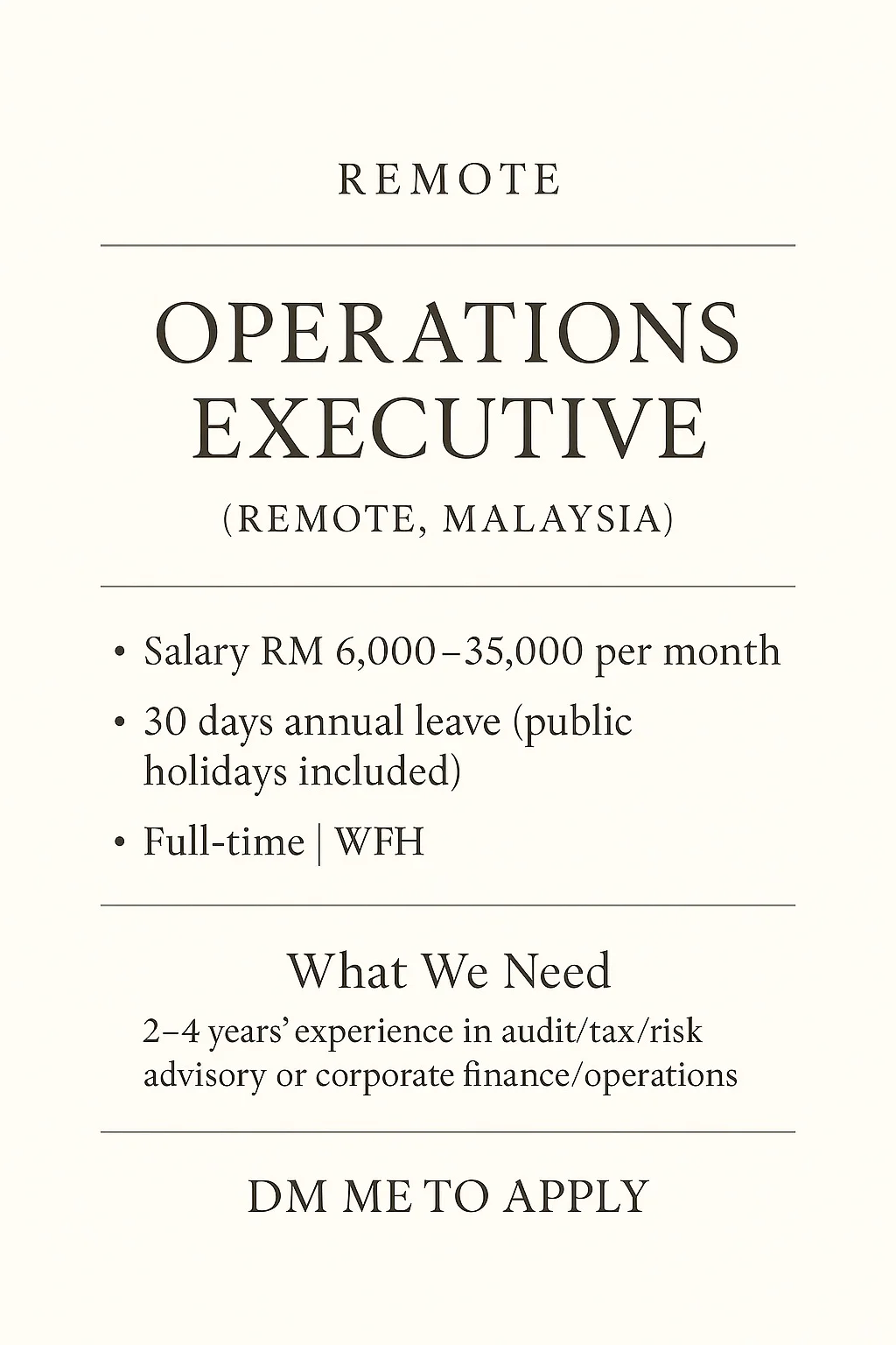 Remote | Operations Executive (Malaysia)