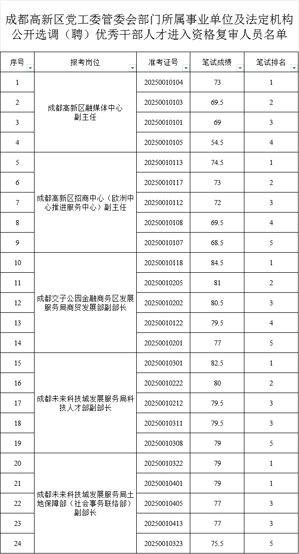 成都市高新区选聘干部资格复审公告