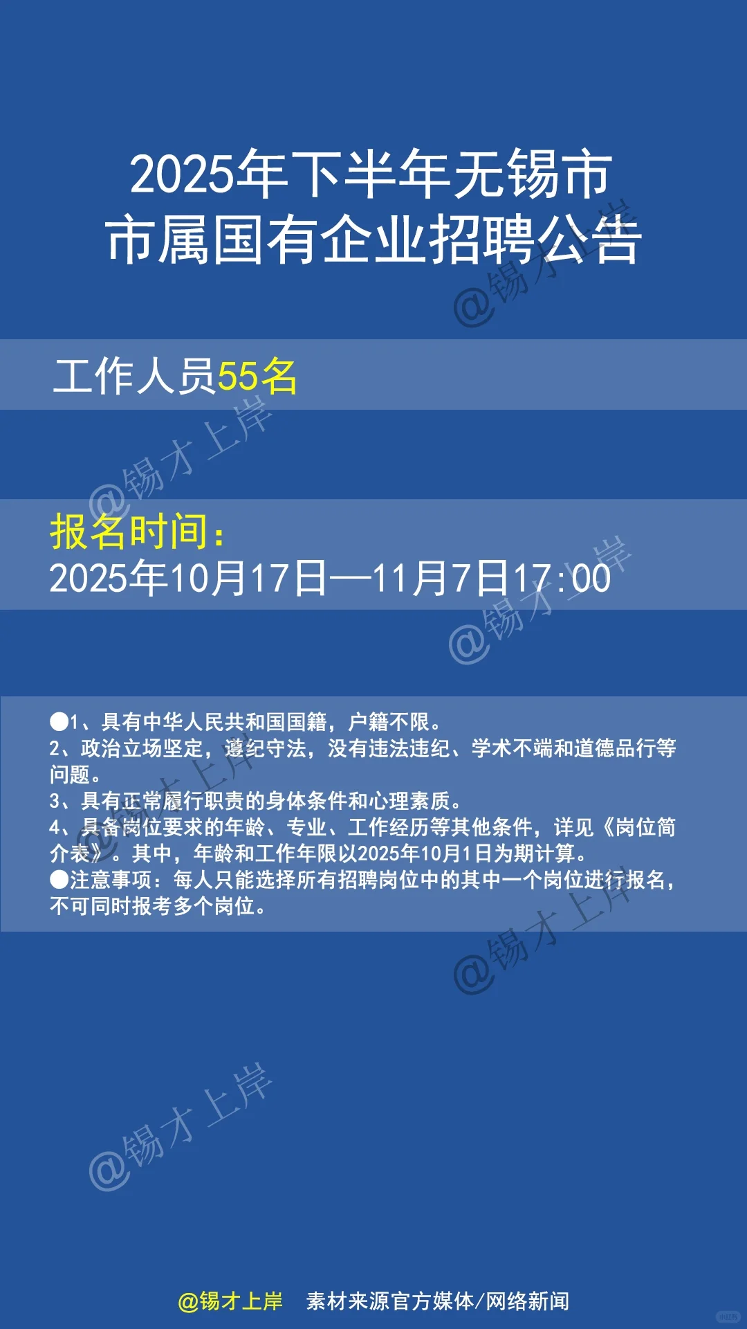 2025年下半年无锡市市属国有企业招聘公告