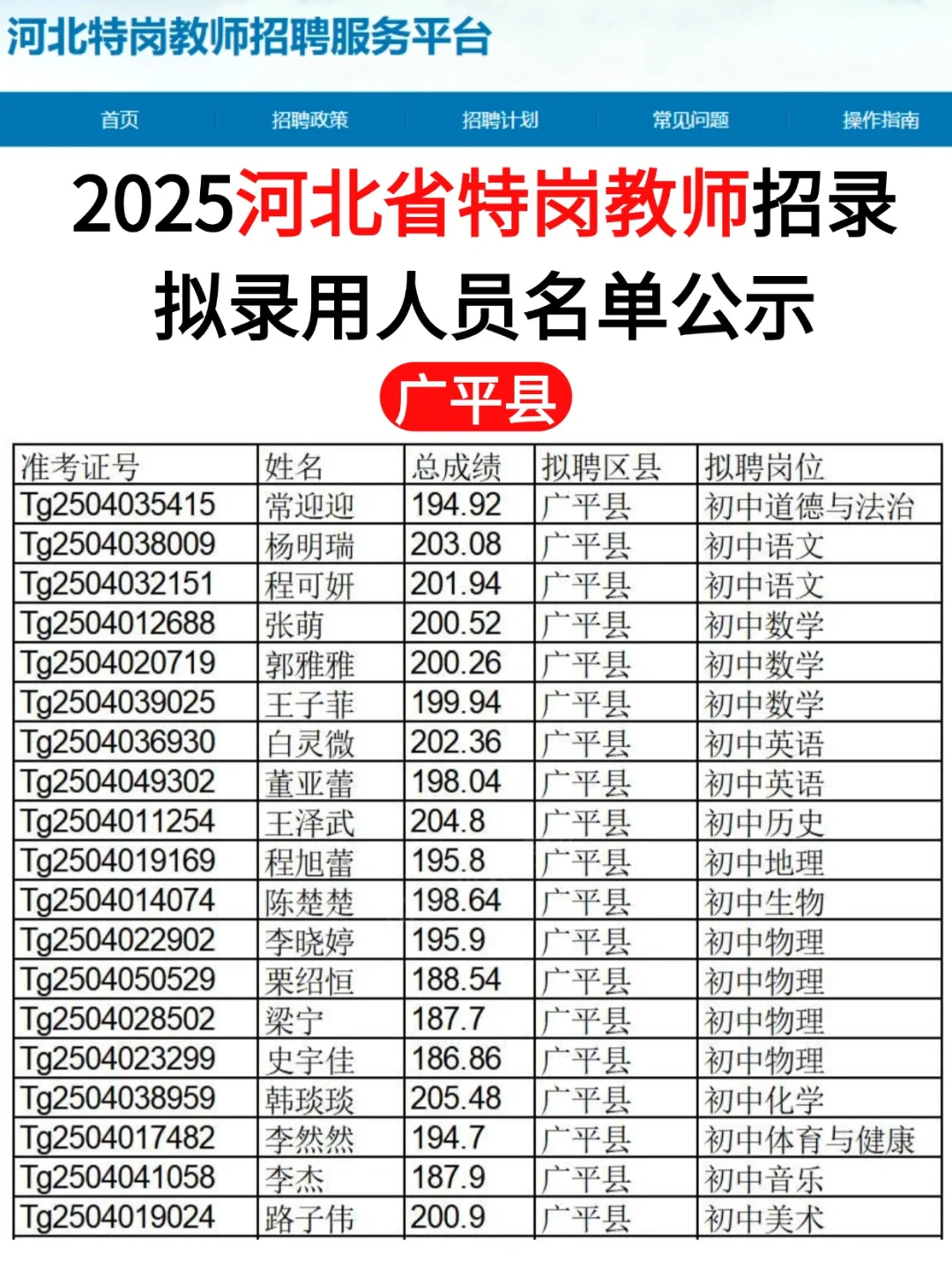 25河北邯郸特岗教师拟录用名单公示🔥