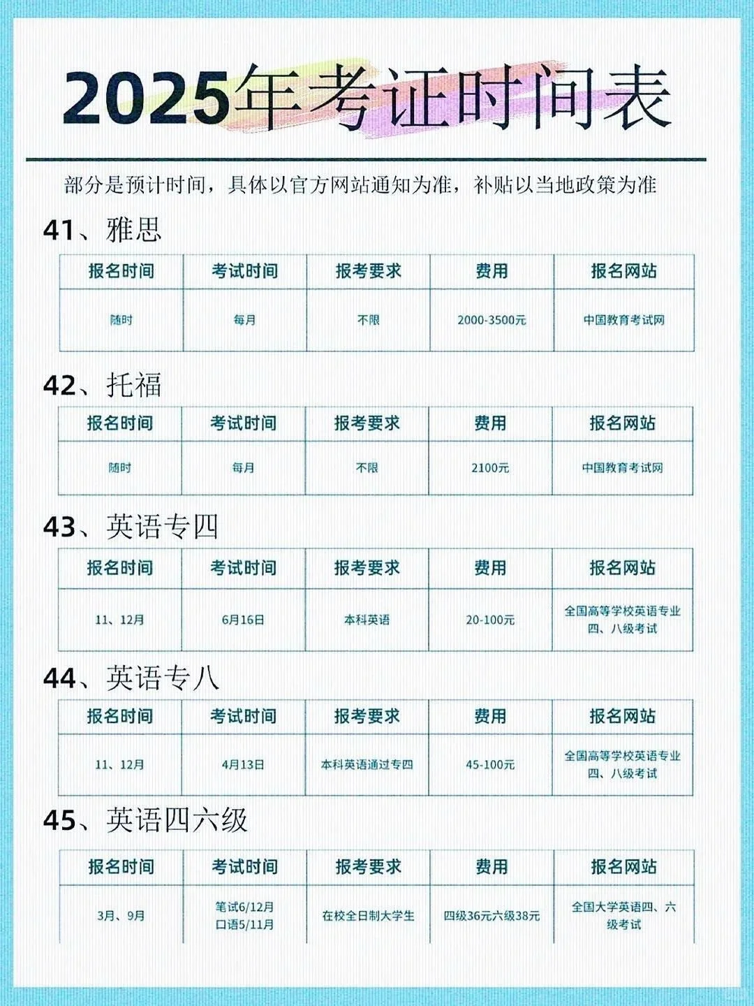 2025下半年考试日历！考公/考研/考证人必存