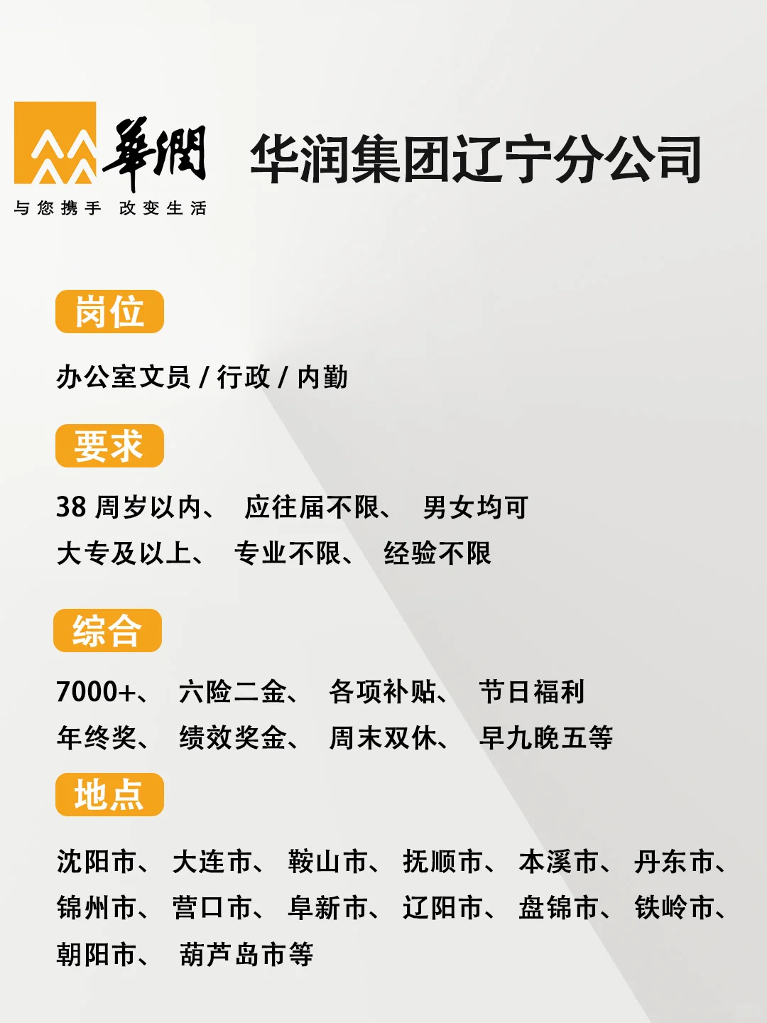 有同学愿意来华润集团辽宁分公司吗？