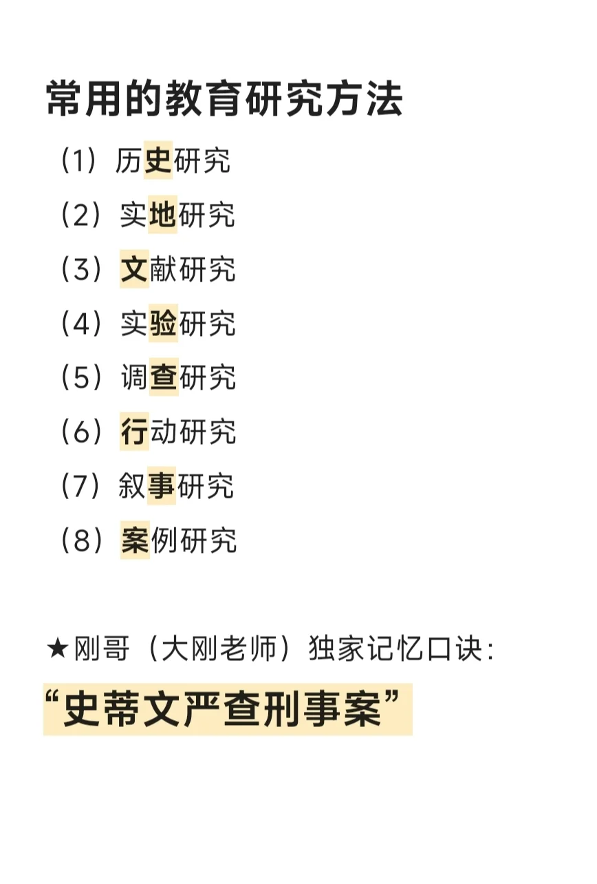 马工程～教育研究方法有哪些？超棒口诀！