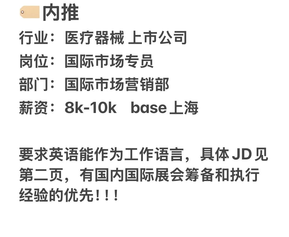急招 国际市场营销部 市场专员