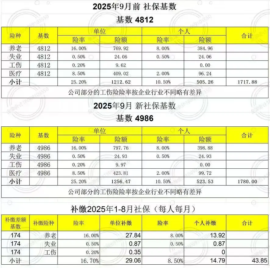社保补缴明细来了