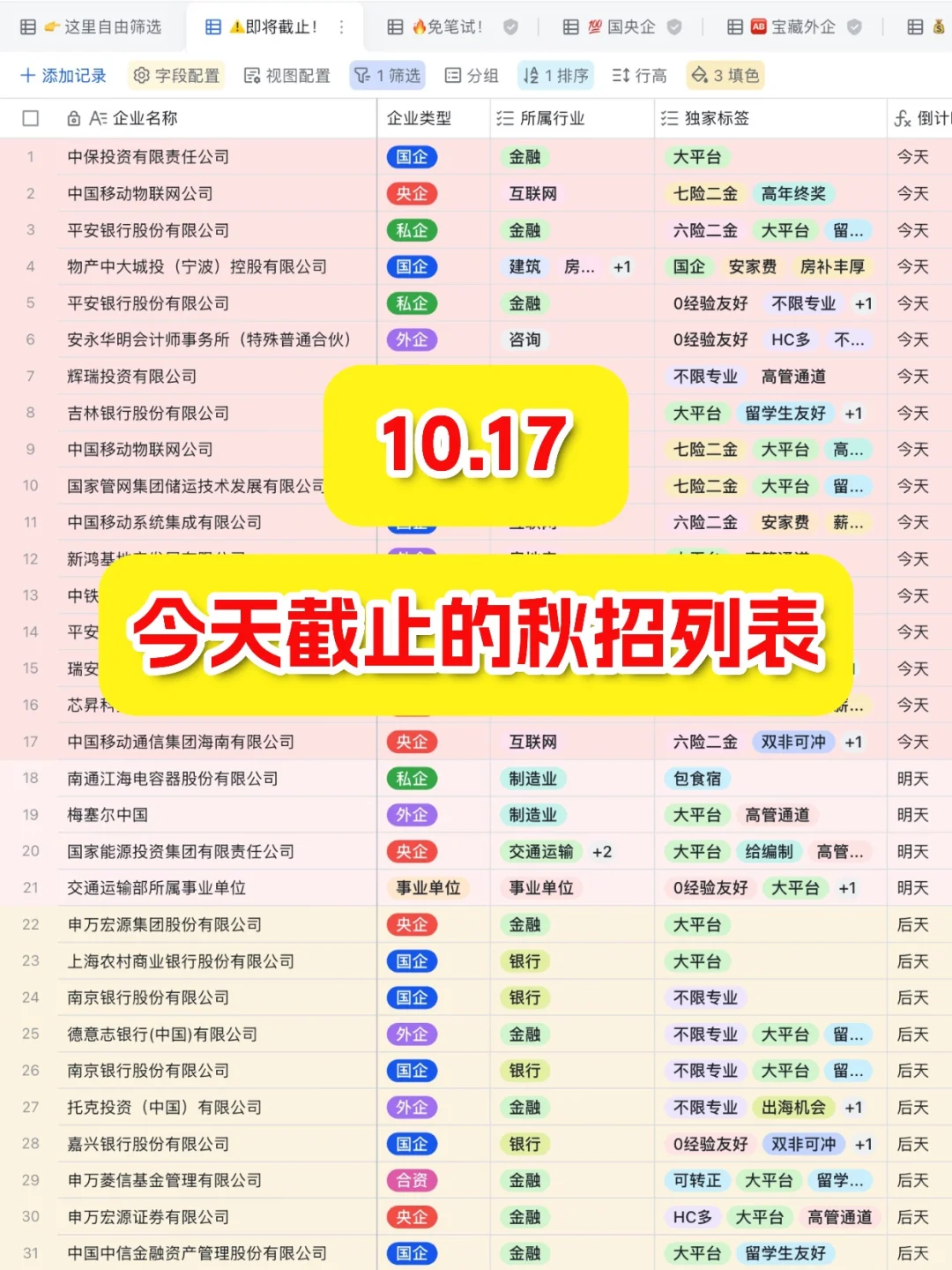 10.17今天截止的秋招！请马上查漏补缺！