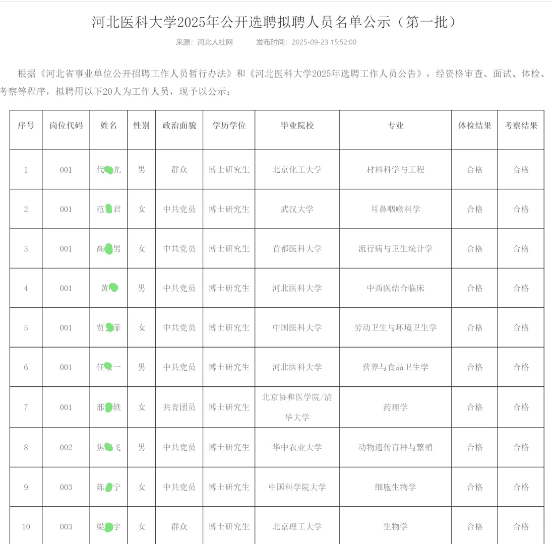 恭喜上岸🍑河北医科大学2025拟聘公示