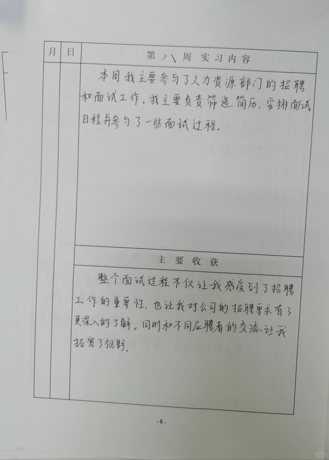 人力资源岗位实习记录