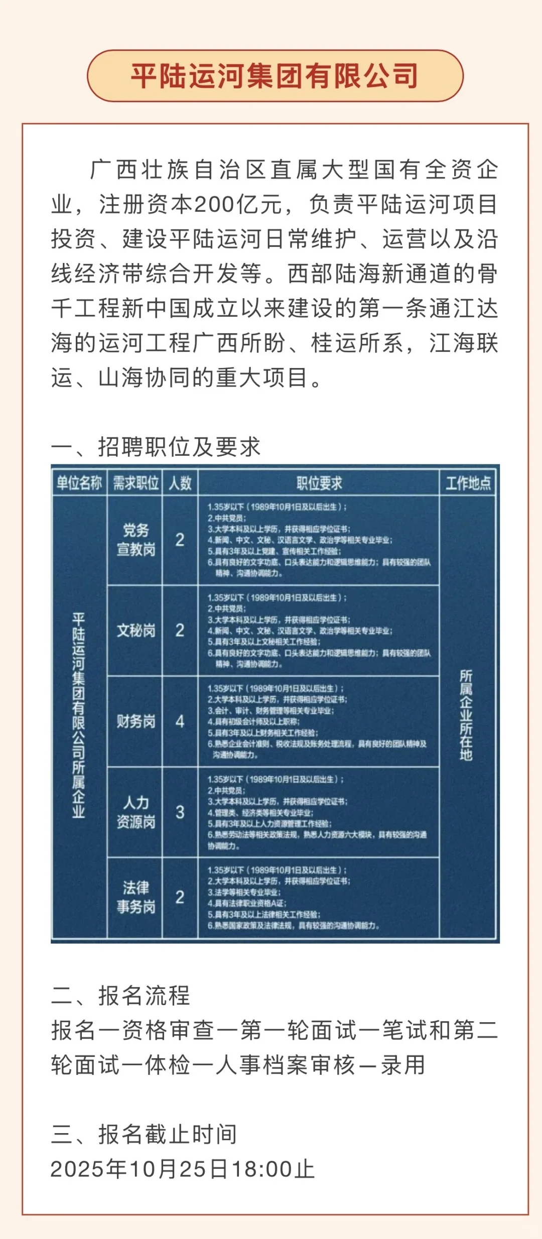 月薪8000+专/本科广西平路运河、自来水公司