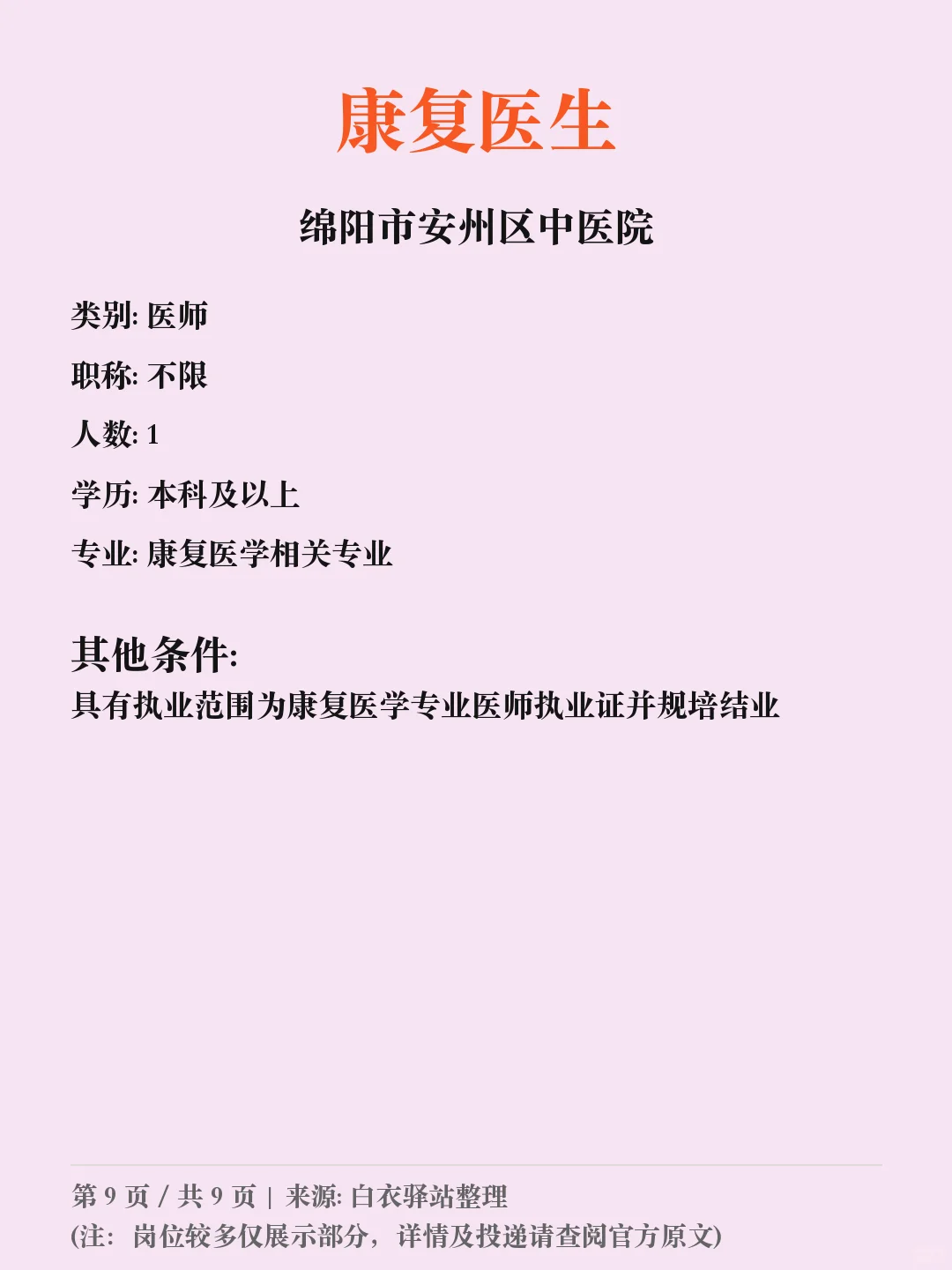 绵阳市安州区中医院招聘