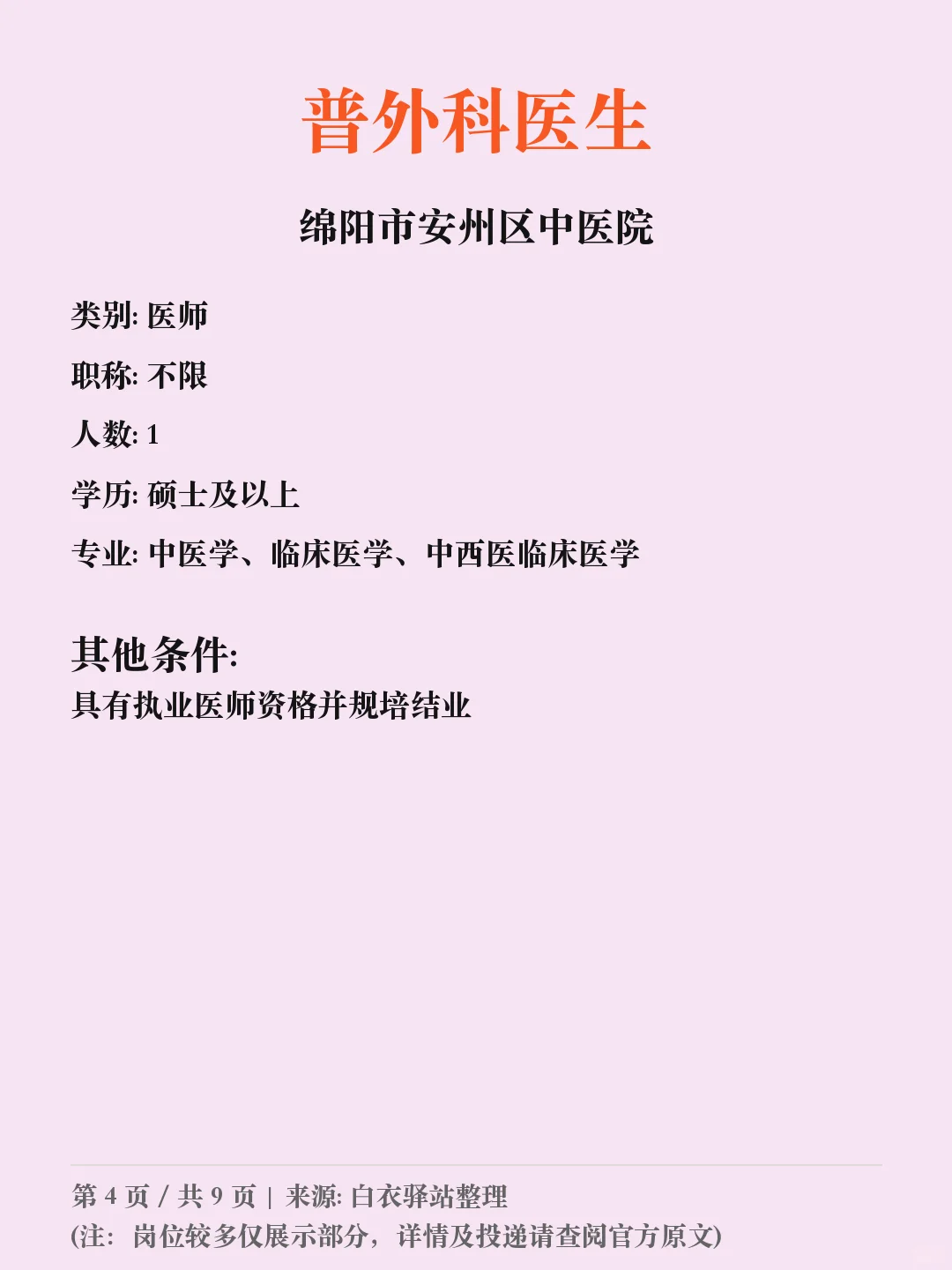 绵阳市安州区中医院招聘