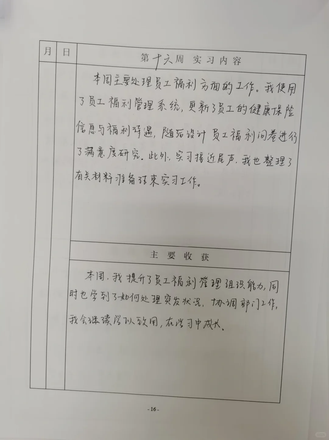 人力资源岗位实习记录