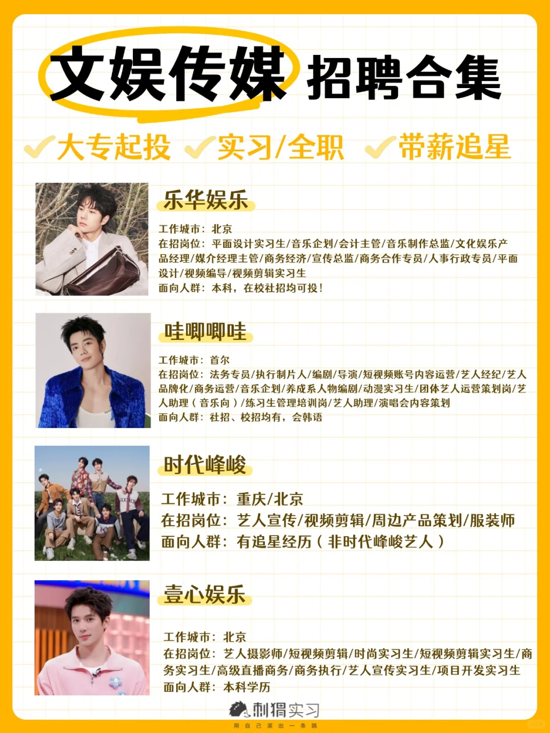 各大明星经纪公司/文娱招聘🔥你想去哪家?