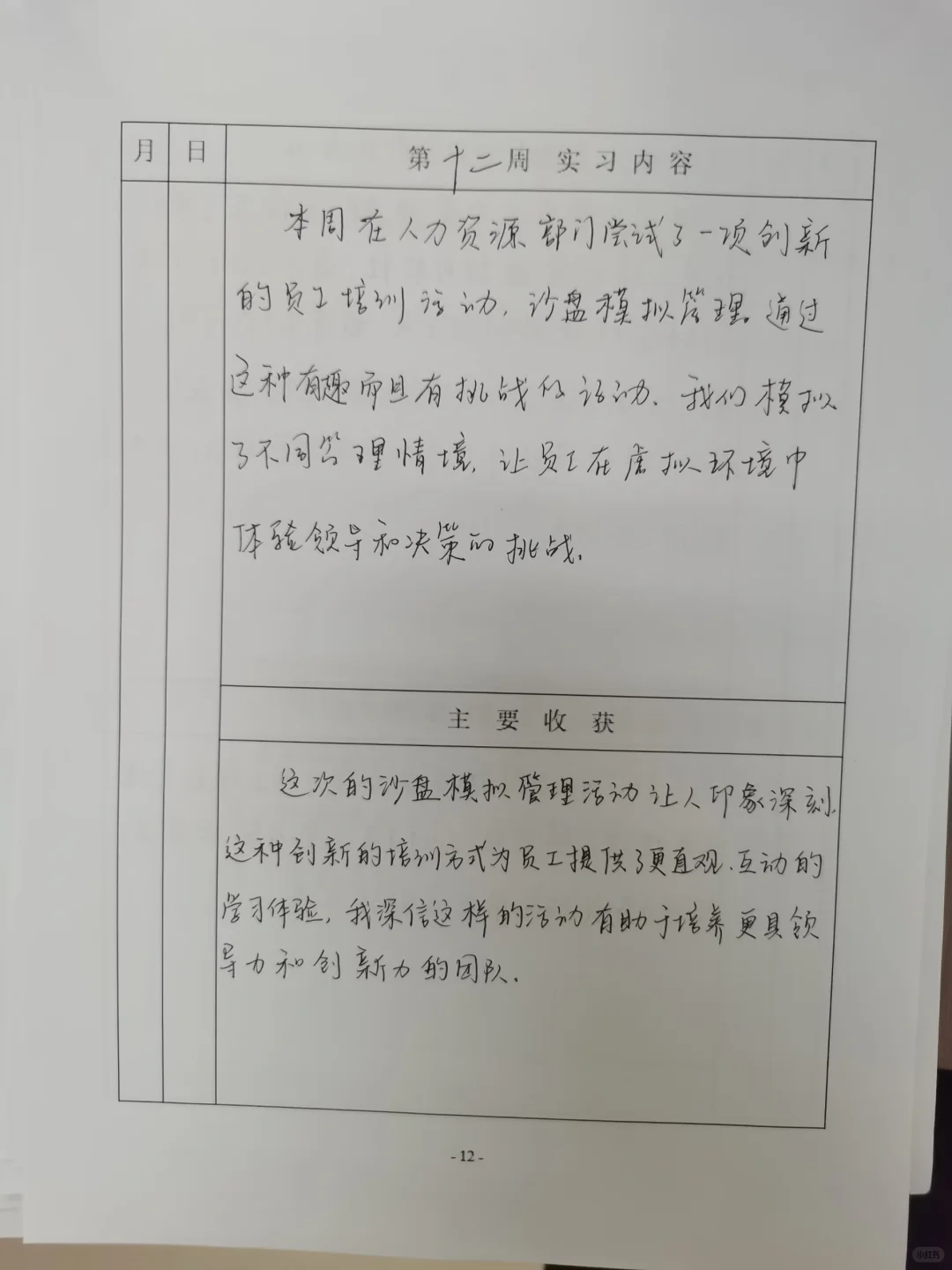 人力资源岗位实习记录