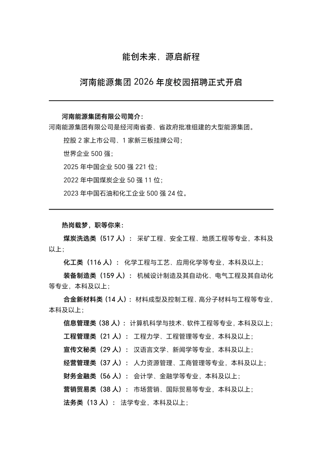 河南大型国企招聘（招1000+人）
