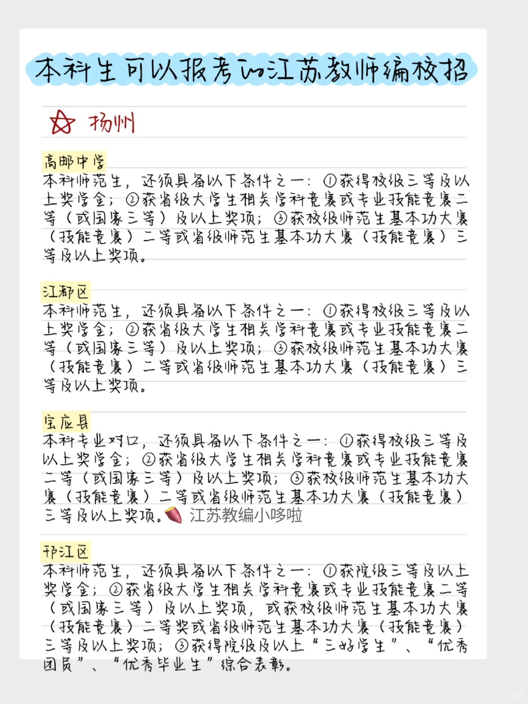 本科生可以报考的江苏教师编校招批次