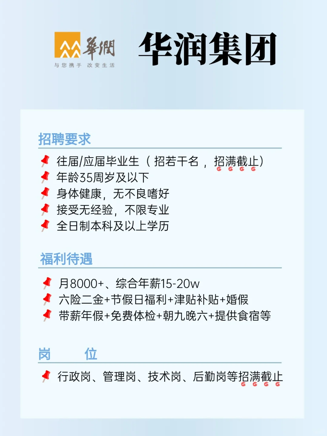 华润集团招人啦，六险二金，福利待遇好！