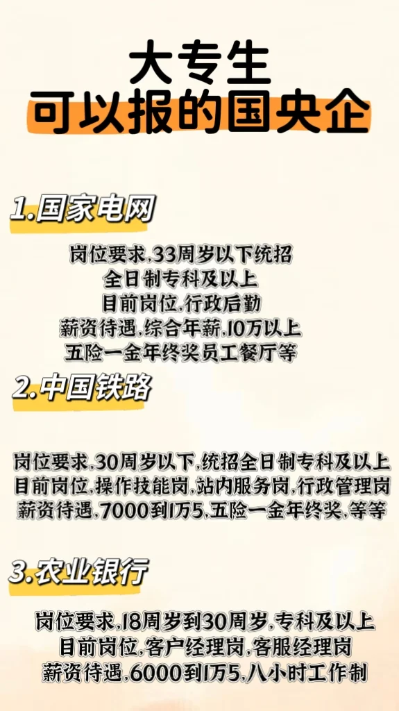盘点大专生可以报的国央企
