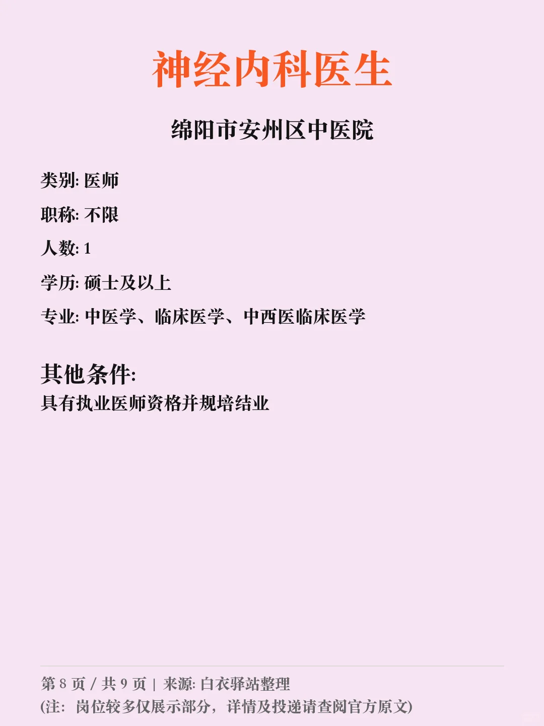 绵阳市安州区中医院招聘