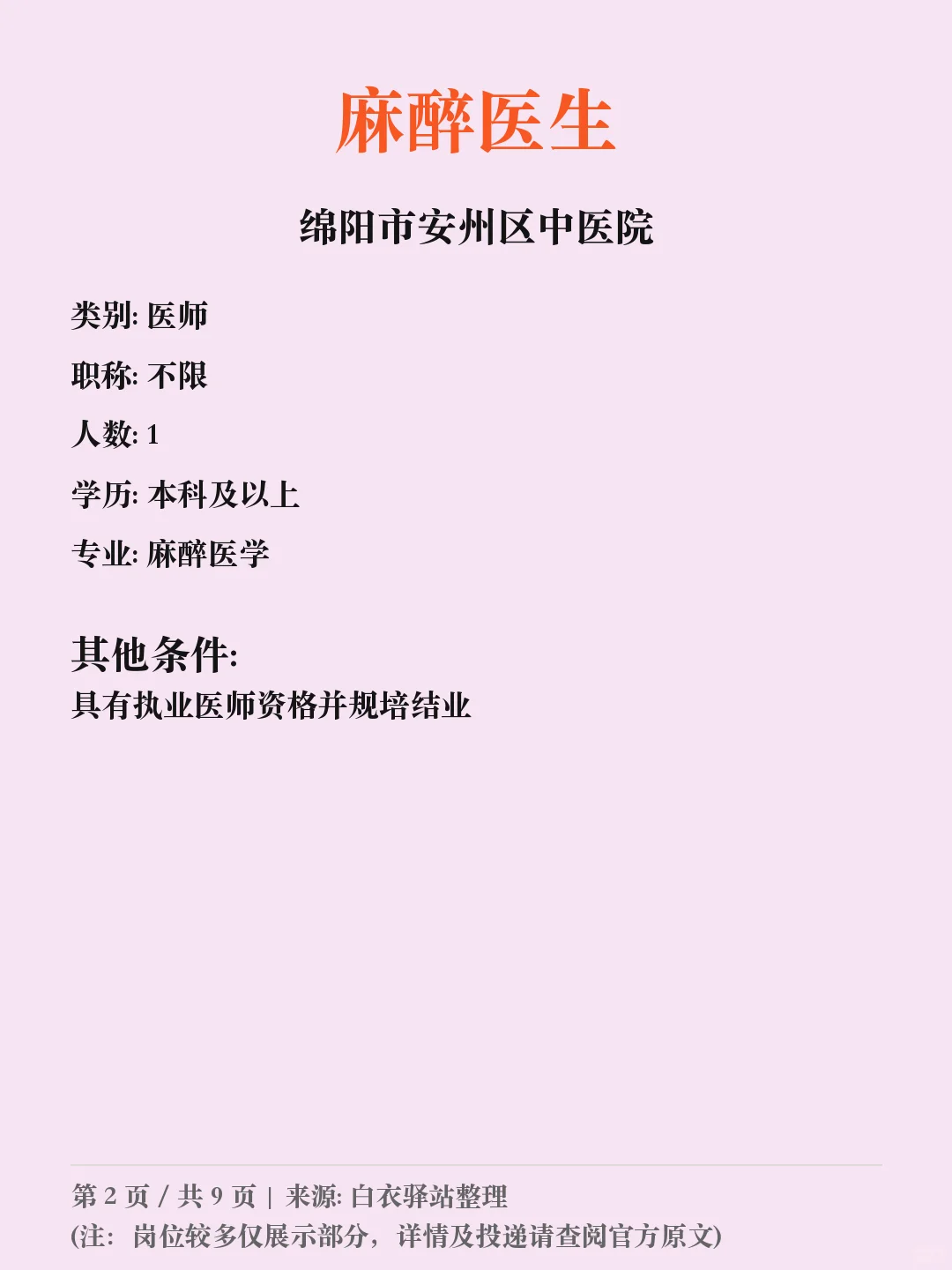 绵阳市安州区中医院招聘
