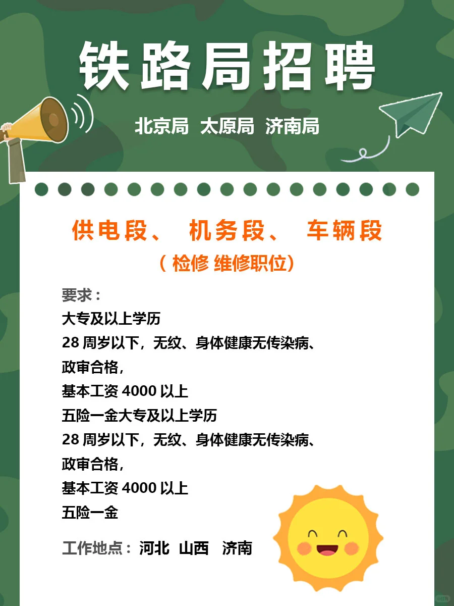 【铁路局正式工招聘】大专起报！