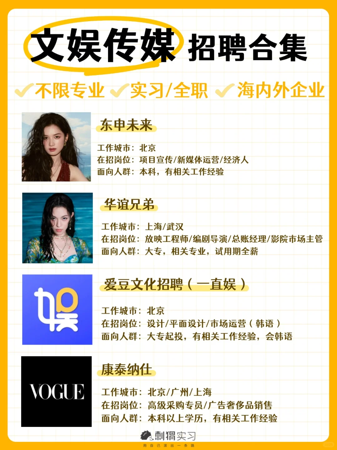 各大明星经纪公司/文娱招聘🔥你想去哪家?