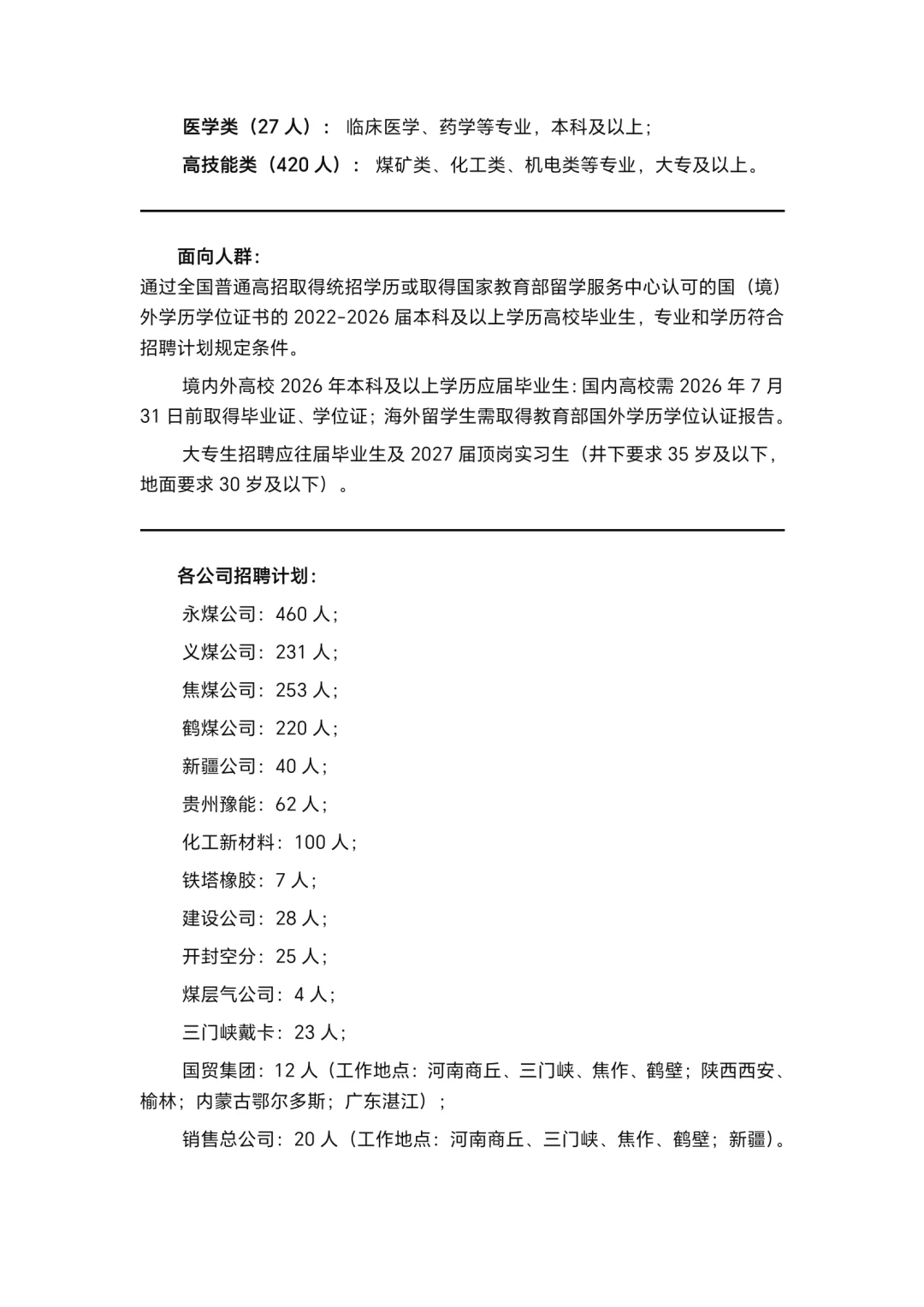 河南大型国企招聘（招1000+人）