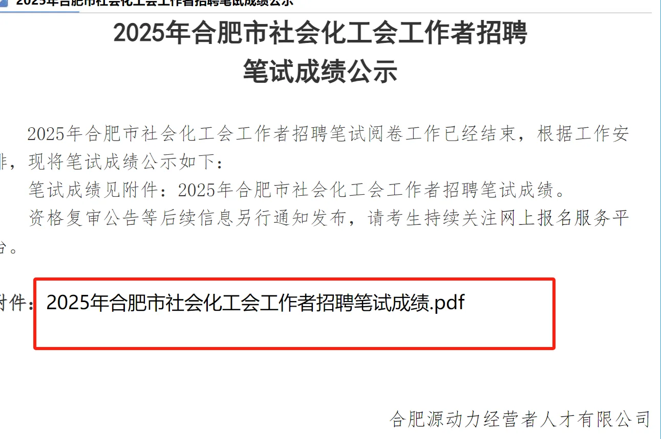 2025年合肥市社会化工会工作者成绩公布