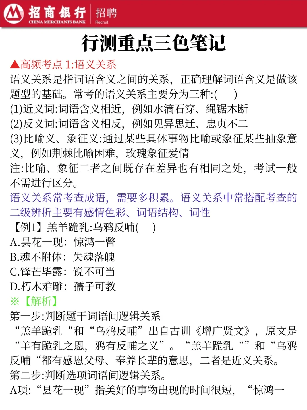 给本周日去考招行二批笔试的一份考前小抄！