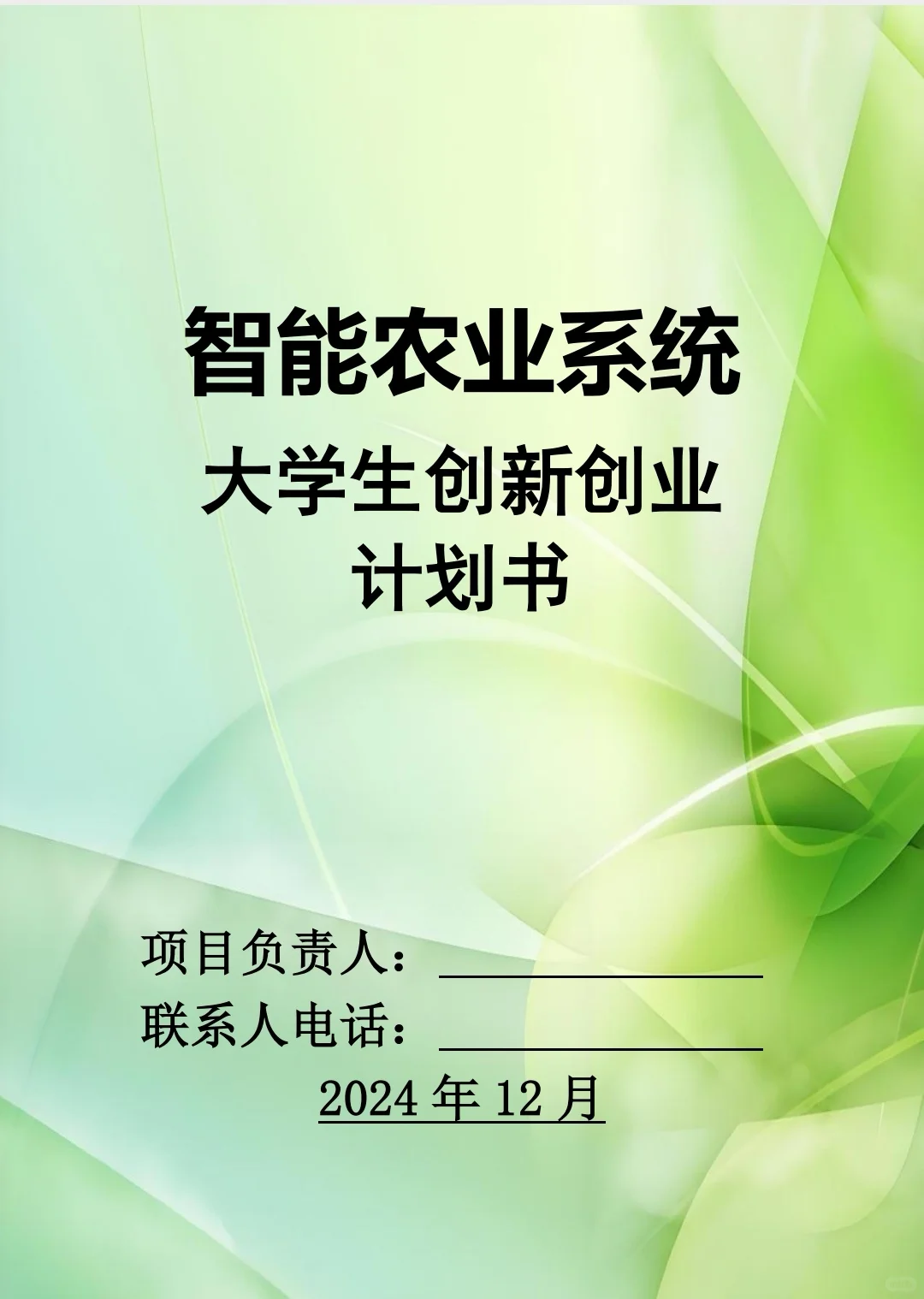 智能农业系统大学生创新创业计划书Word+PPT