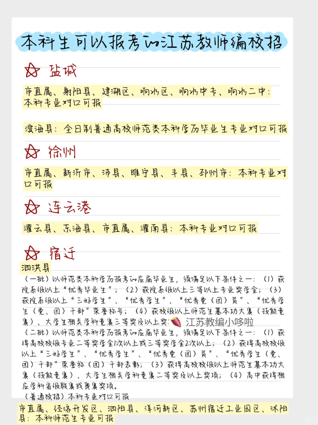本科生可以报考的江苏教师编校招批次