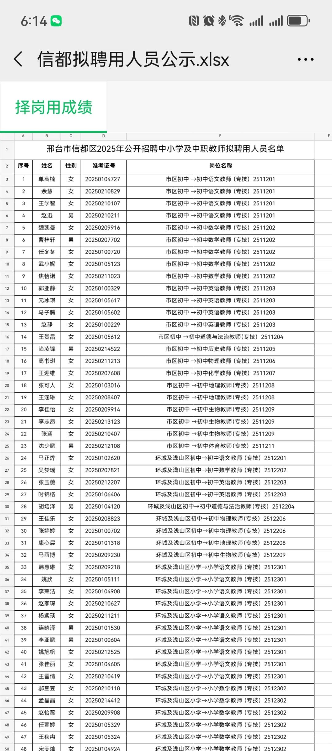 信都区教师招聘公示