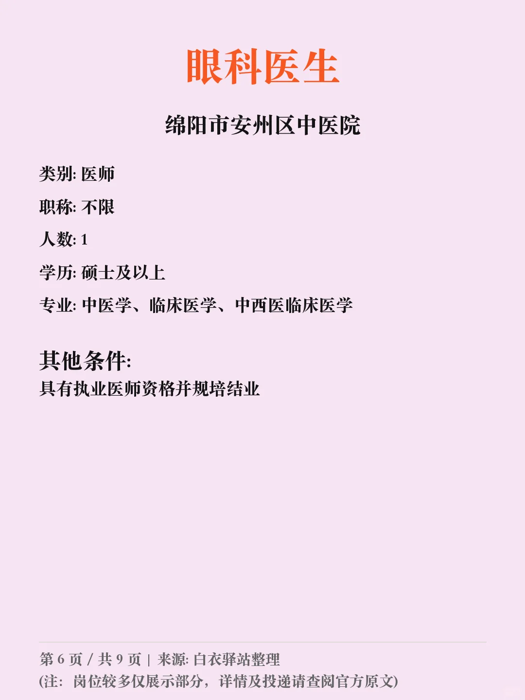 绵阳市安州区中医院招聘