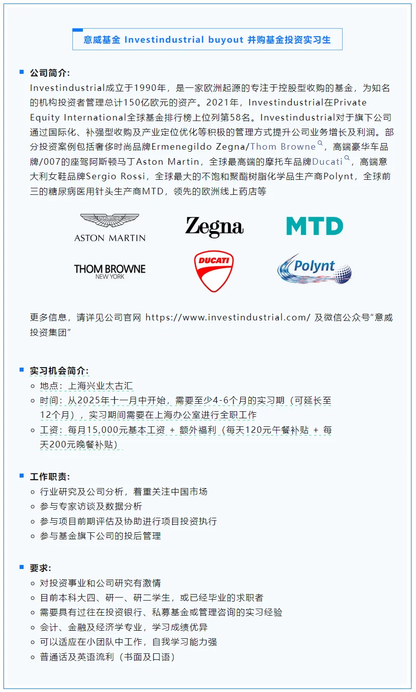 意威基金招intern（base 上海