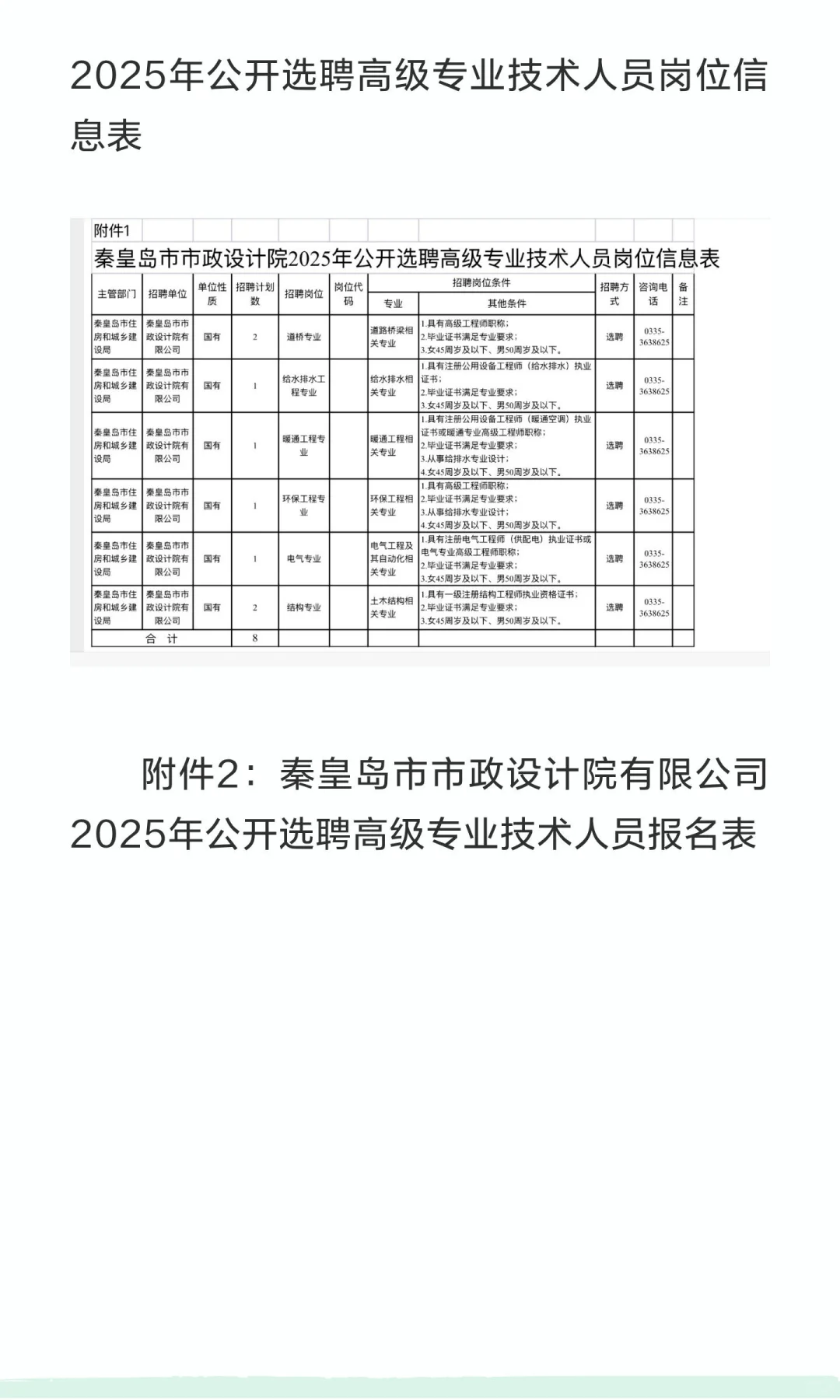 秦皇岛市市政设计院有限公司2025年公开选聘
