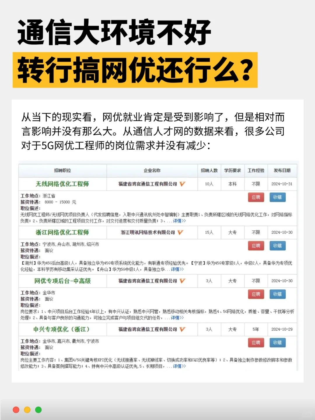 都说通信大环境不好，那搞网优还行么？