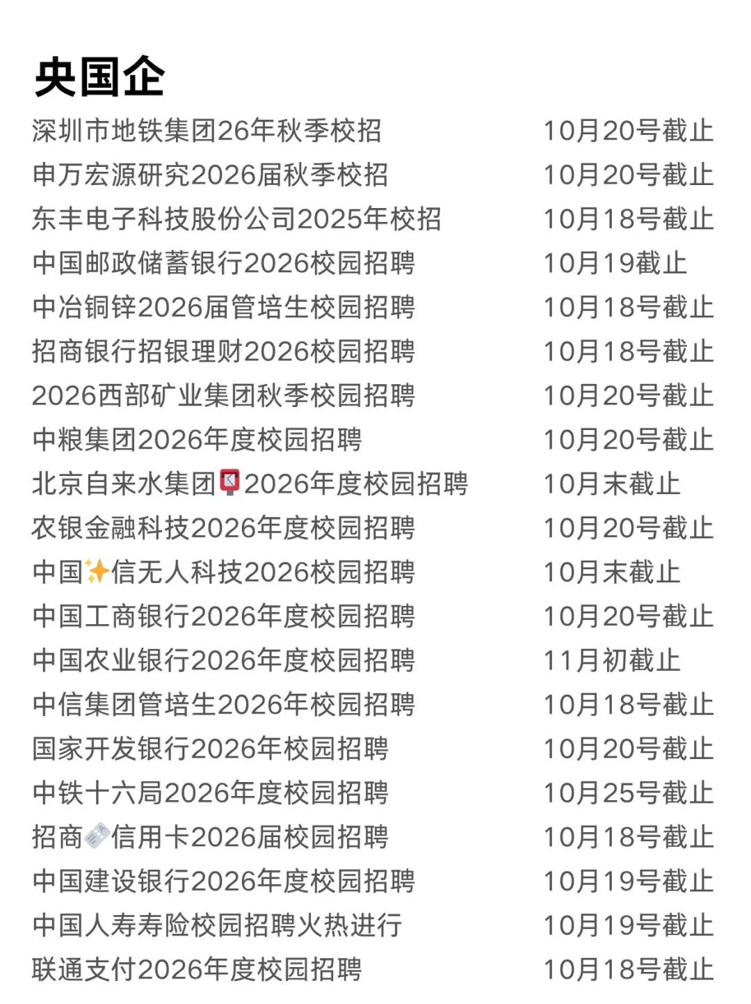 提醒下！！！这些国企秋招还有2天截止