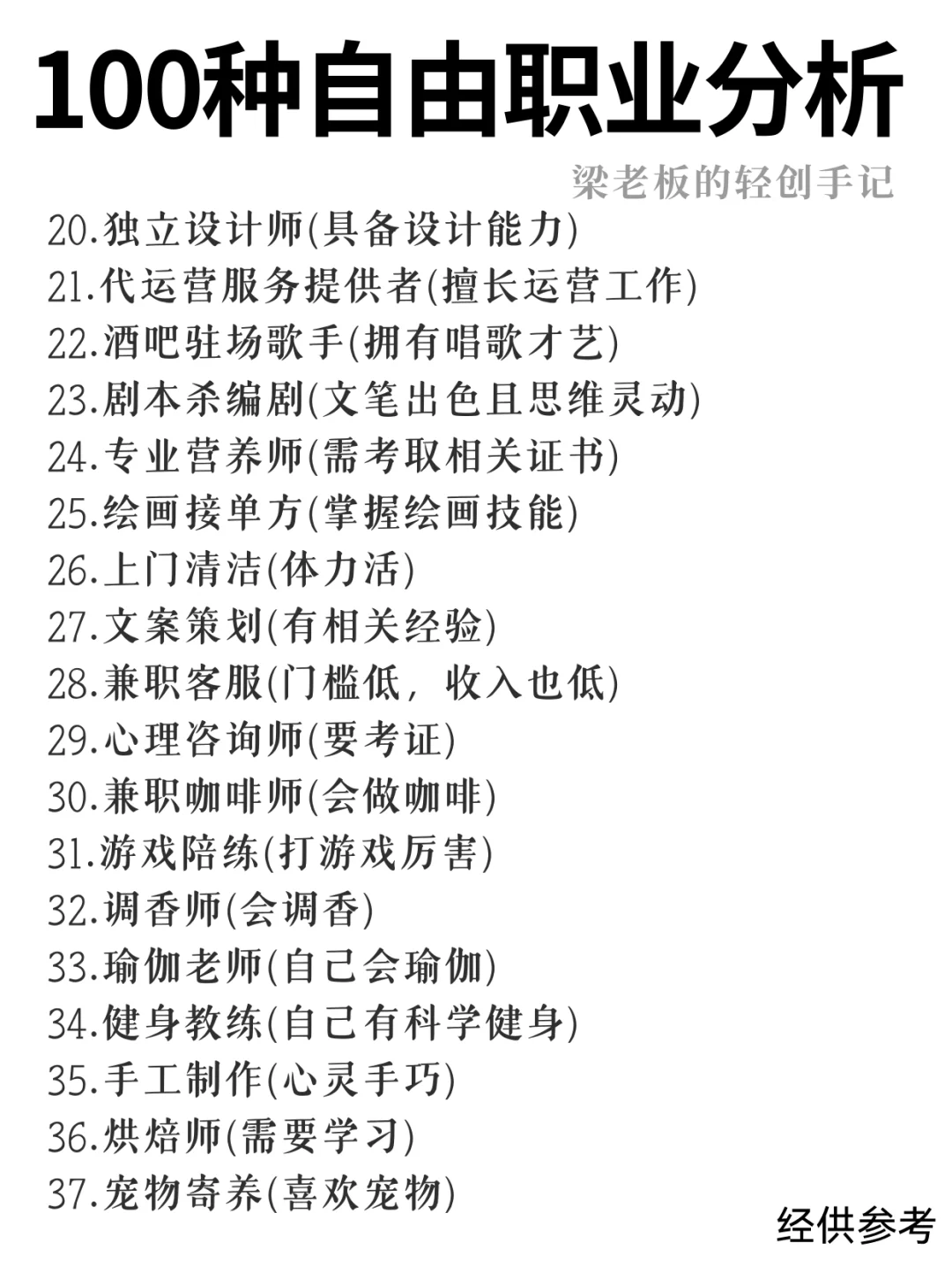 100种自由职业分析，不上班也饿不着