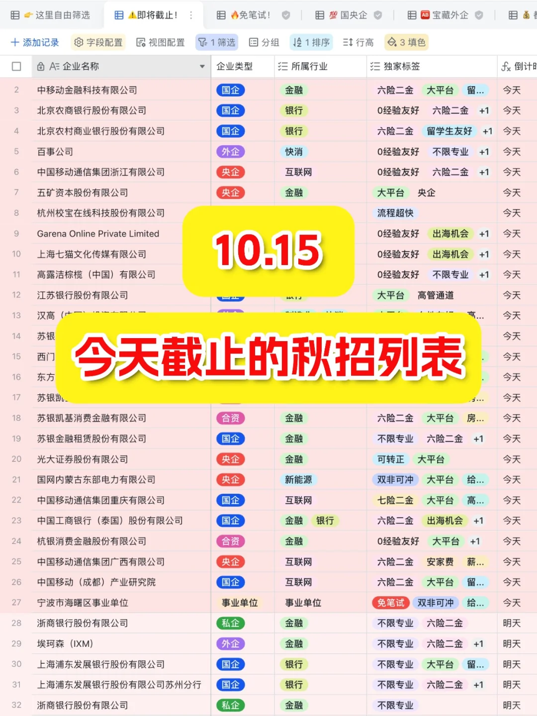 10.15今天截止的秋招！请马上查漏补缺！