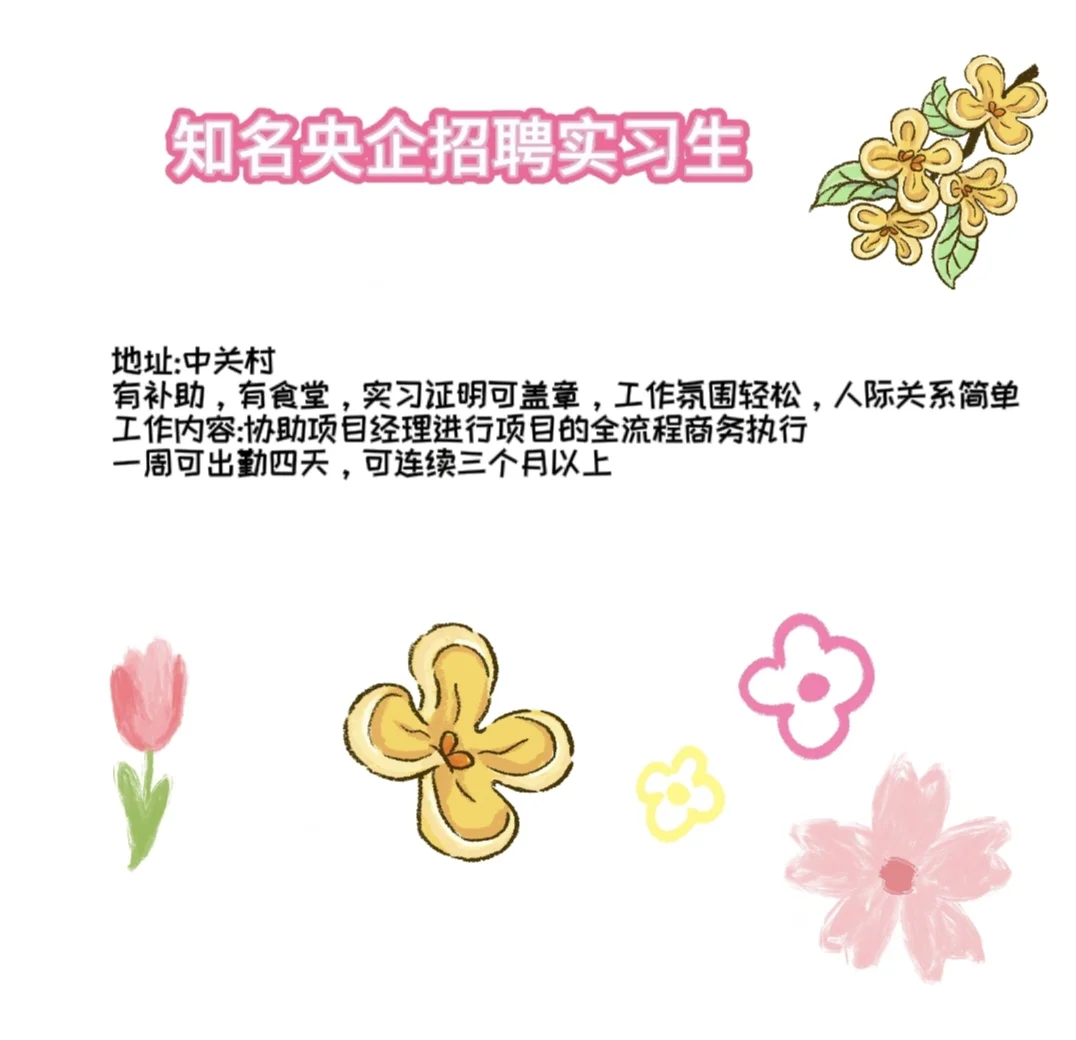 知名央企招聘市场/商务方向实习生～