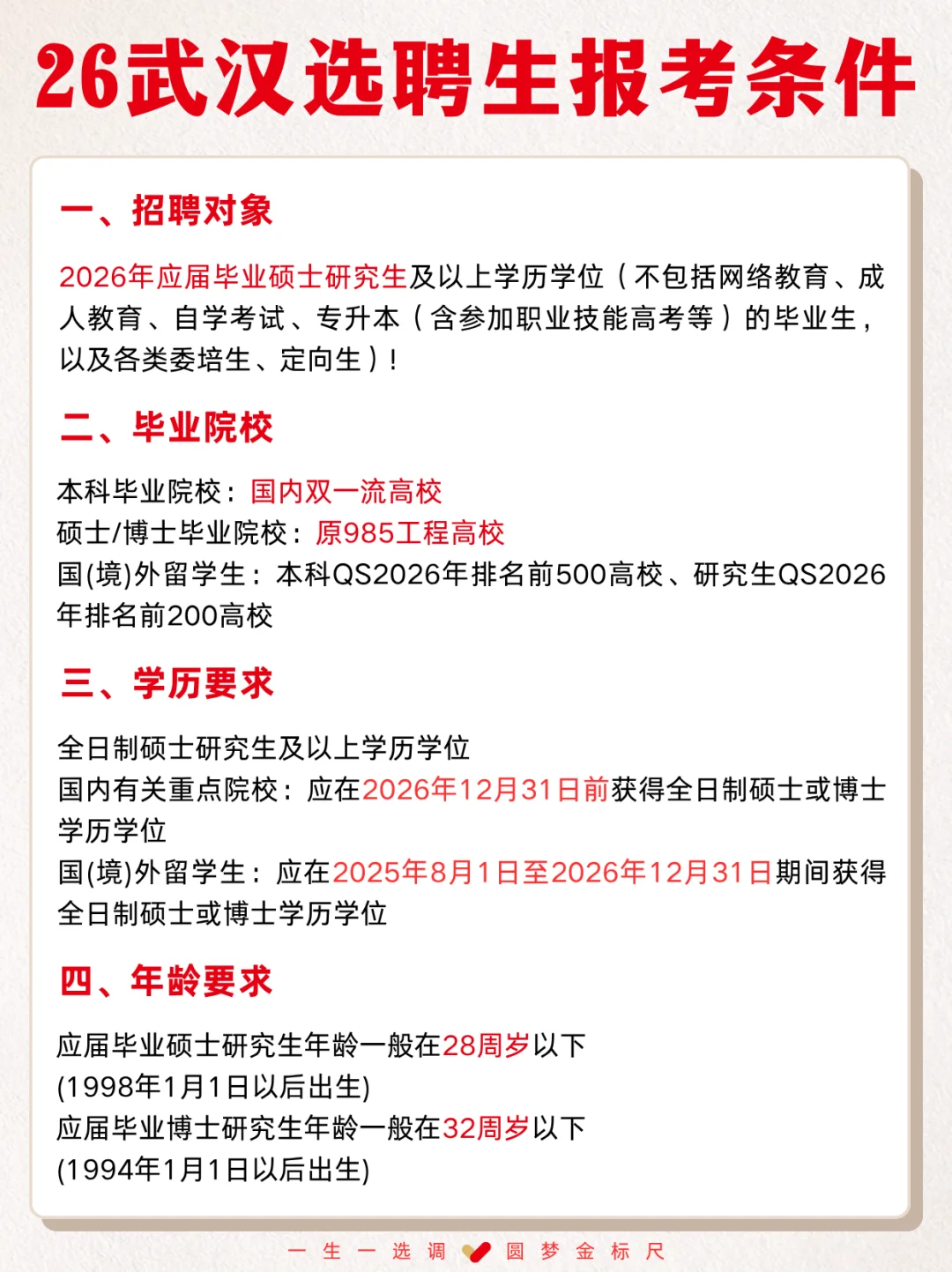 26武汉选聘生即将开始！报考条件一览